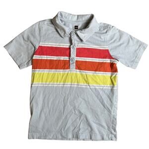 Tea Collection Boy Size 6 Polo Gray/Orange Stripes Button-Up Shirt